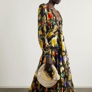 RIXO Meera gathered floral-print metallic fil coupé silk-blend maxi dress